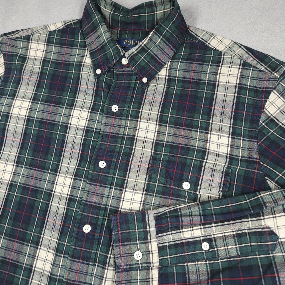 Polo Ralph Lauren Shirt Mens XL Green Plaid Oxford Button Down Classic Fit FLAW